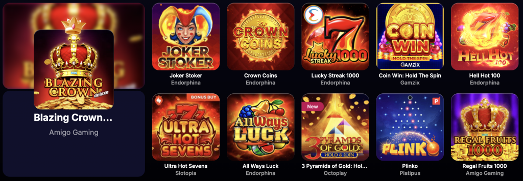 Eine Auswahl an Spielen im NV Casino